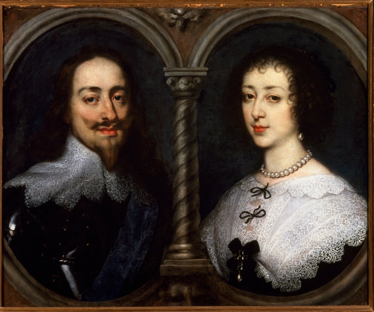 英格兰的查尔斯一世-斯图亚特（1600-1649）和法国的亨丽埃特-玛丽（1609-1669）的双人画像。安托万（Antoine或Antoon或Anton）凡-戴克（1599-1641）的画作 作者 安东尼·范·戴克