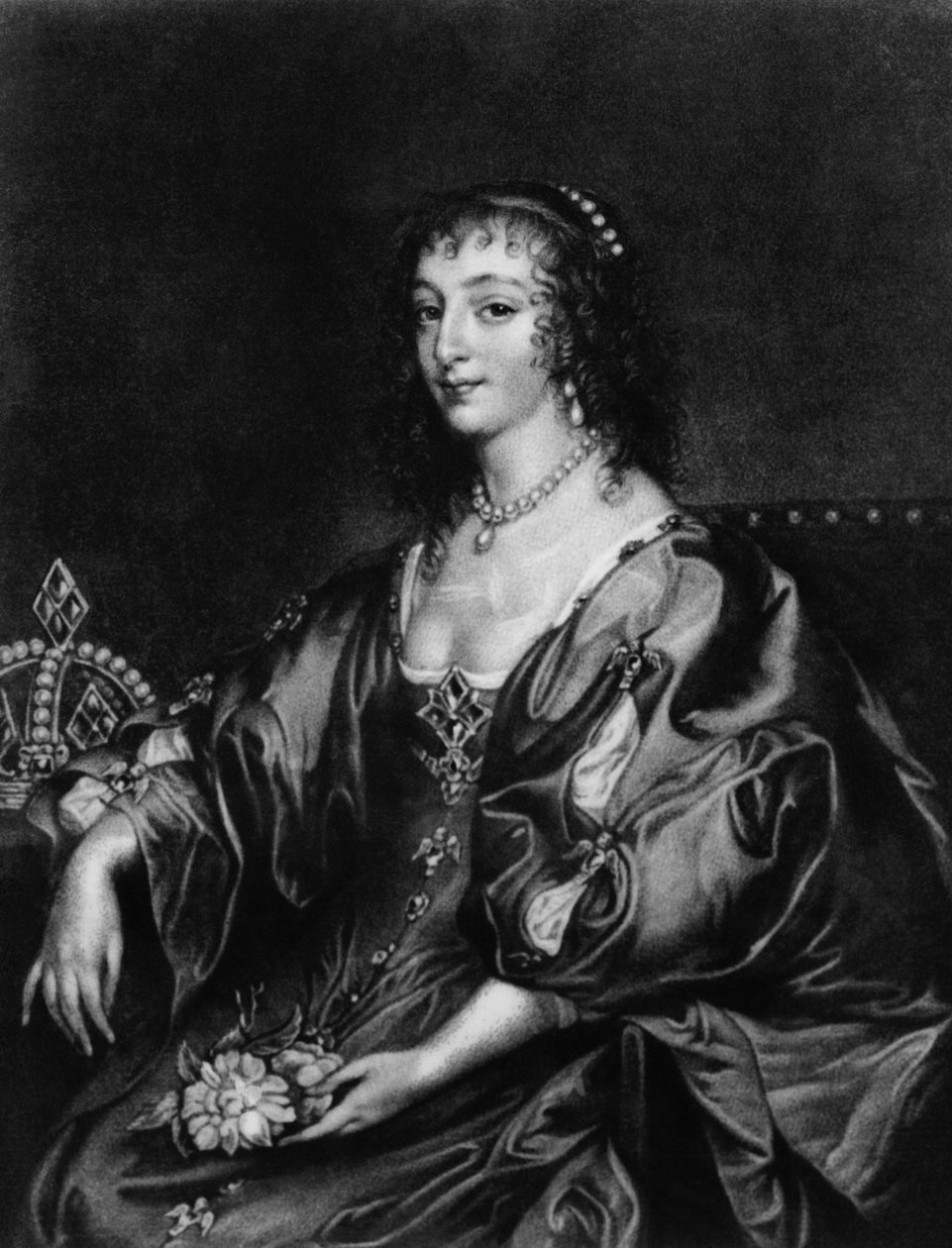 Henrietta Maria（1609-69），来自&39;英国历史中杰出人物肖像&39;，（mezzotint）] 作者 安东尼·范·戴克