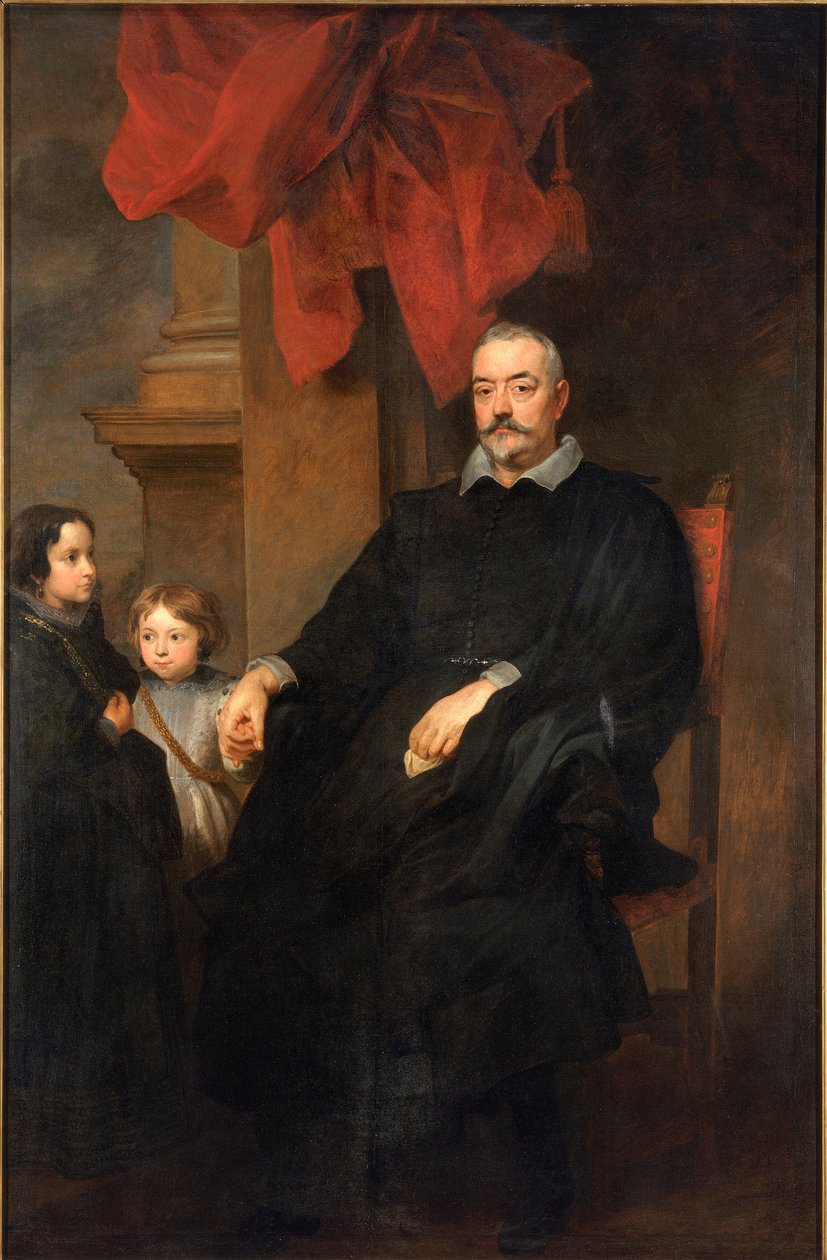Portrait of Genois nobles with two young girls Painting by Antonie Van Dyck (1599-1641) 1621-1627 Sun. 223,5x148,5 cm Private collection 作者 安东尼·范·戴克