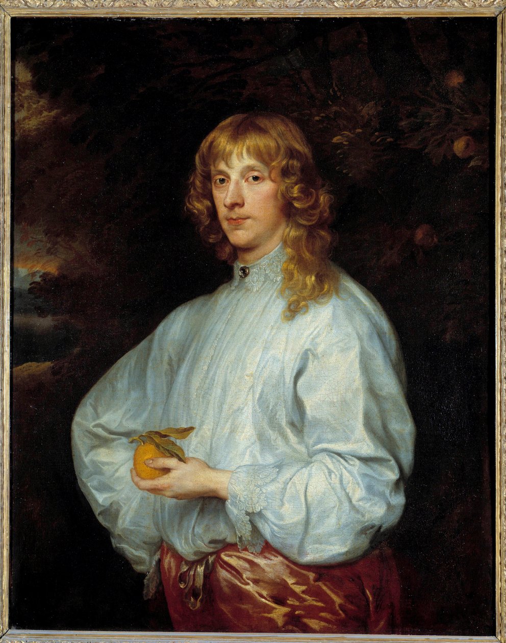 詹姆斯·斯图亚特 (James Stuart) 的肖像，列诺克斯公爵，然后是里士满 (1612-1655) 持有巴黎金苹果奖。 Anton（Antoon 或 Anthony）van Dyck（1599-1641）的绘画，大约 1632-1640 年。 1,07x0,84 m - 詹姆斯·斯图亚特、伦诺克斯公爵和后来的公爵的肖像 作者 安东尼·范·戴克