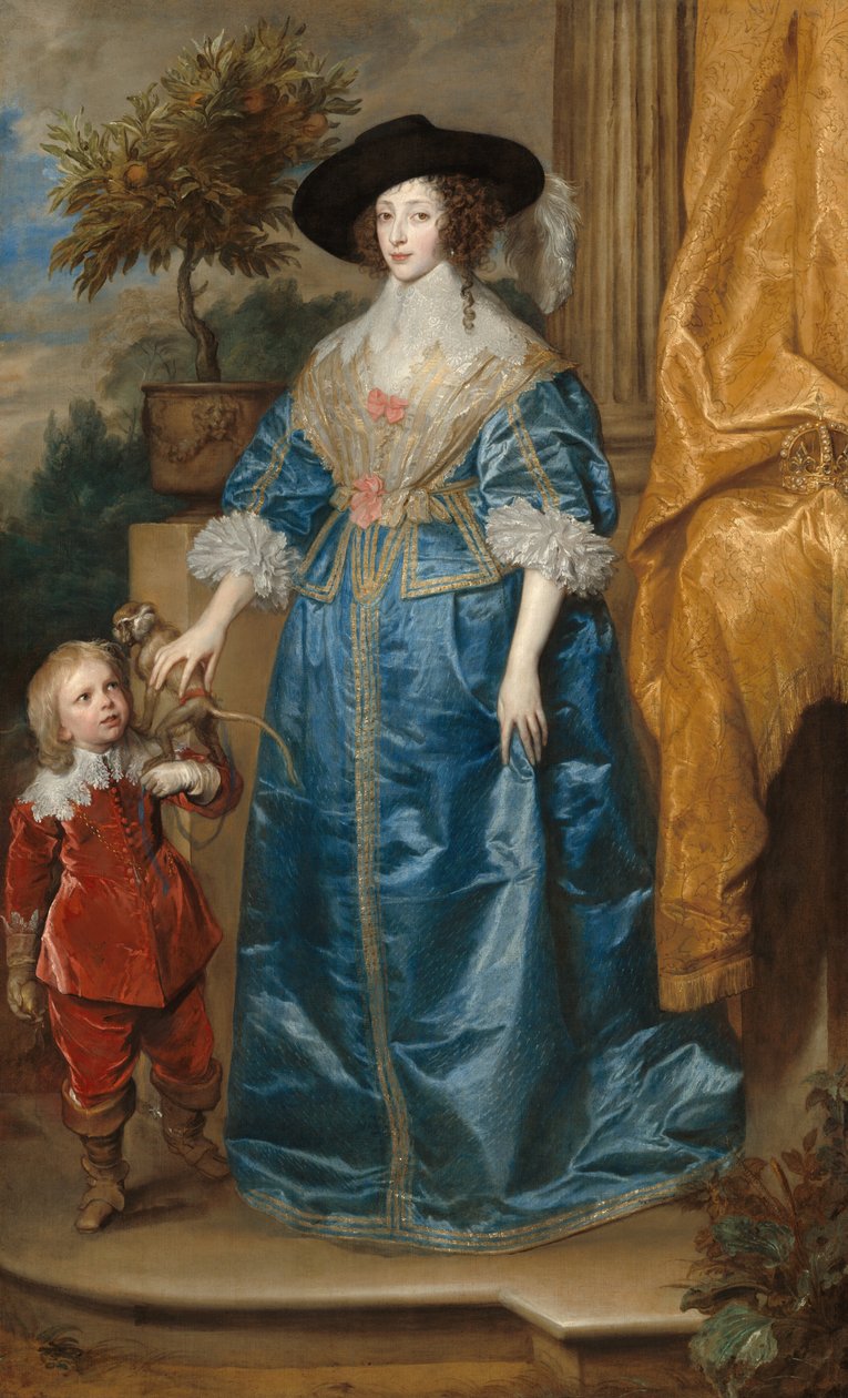 亨丽埃塔-玛丽亚女王与杰弗里-哈德森爵士，1633年。 作者 安东尼·范·戴克
