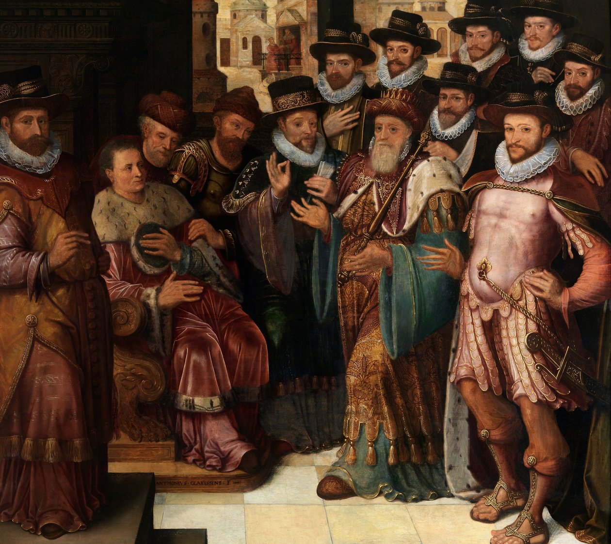 冈比西斯的审判（面板油画） 作者 Anthuenis (1536-1613) Claeissins 或 Claeissens
