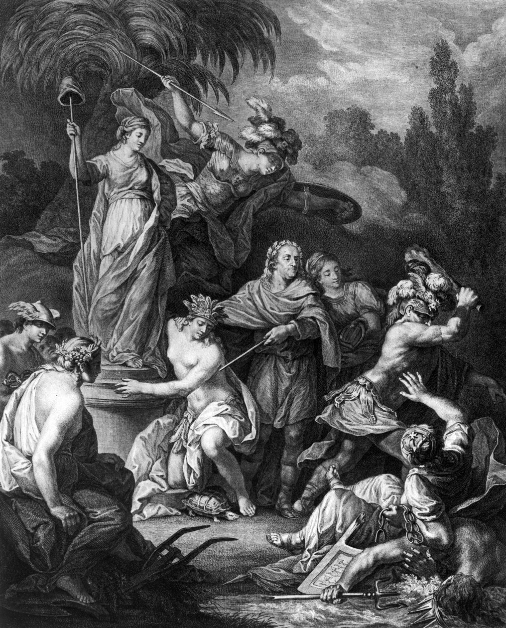 致美国国会的独立美国的寓言，由Jean Charles Levasseur（1734-1816）刻，1778年 作者 安托万·波雷尔（Antoine Borel）