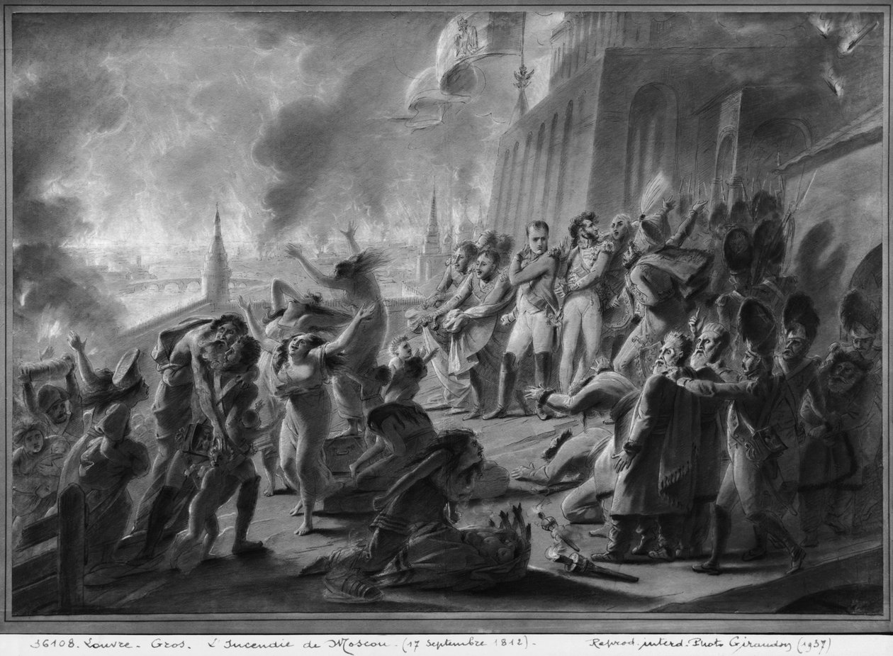 1812年9月莫斯科之火（笔和棕色墨水和灰色水洗和水粉在纸上突出显示） 作者 安东尼·让·格罗斯