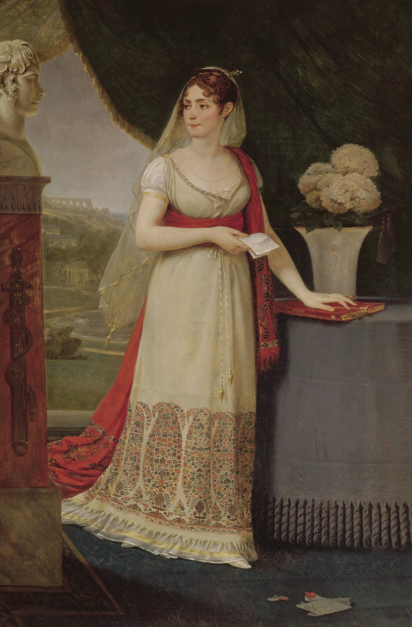 Josephine Tasher de la Pagerie（1763-1814）法国女皇，1808年在马尔马松（Malmaison）凝视着她儿子Eugene de Beauharnais（1781-1824）的半身像 作者 安东尼·让·格罗斯