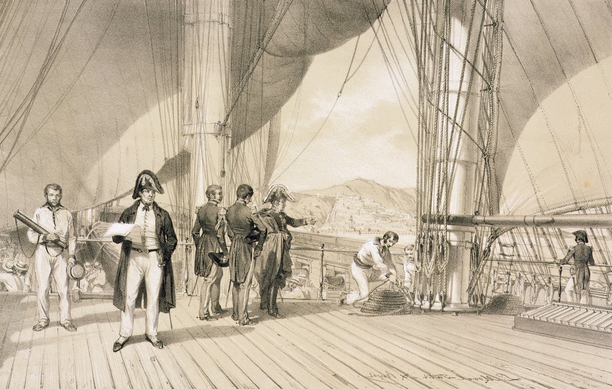 抵达阿尔及尔的阿姆拉尔海岸上的Comte de Bourmont和海军上将Duperre，纪念1830年攻占阿尔及尔的法国远征军，由Adolphe Jean-B雕刻 作者 安托万·莱昂·莫雷尔·法蒂奥