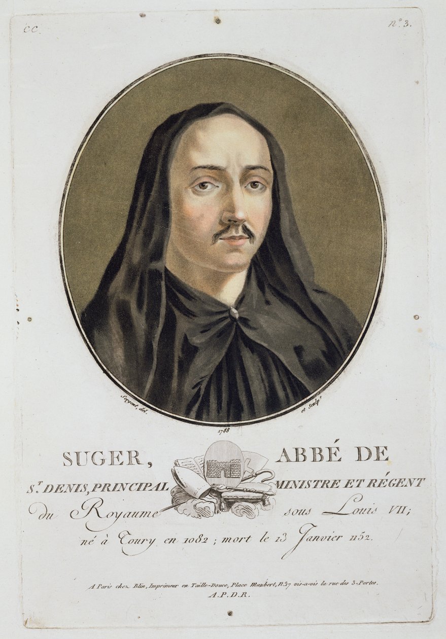 Abbe de Suger（1082-1151）来自“杰出女性肖像，杰出女性和来自法国的难忘主题”，出版于1787-92 作者 安托万·路易斯·弗朗索瓦·瑟金特·玛索