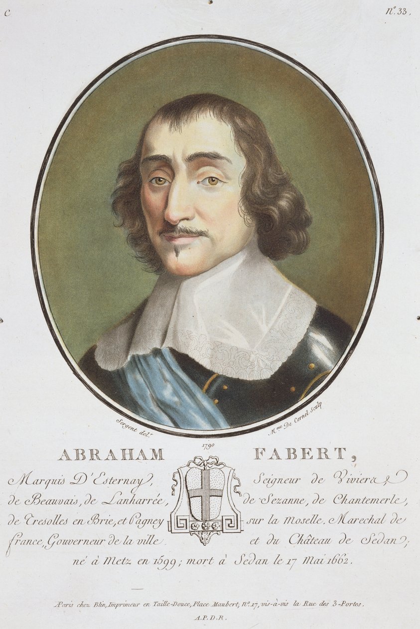 Abraham de Fabert（1599-1662）来自“杰出女性肖像，杰出女性和法国难忘主题”，由Mme de Cernel镌刻，出版于1787-92 作者 安托万·路易斯·弗朗索瓦·瑟金特·玛索