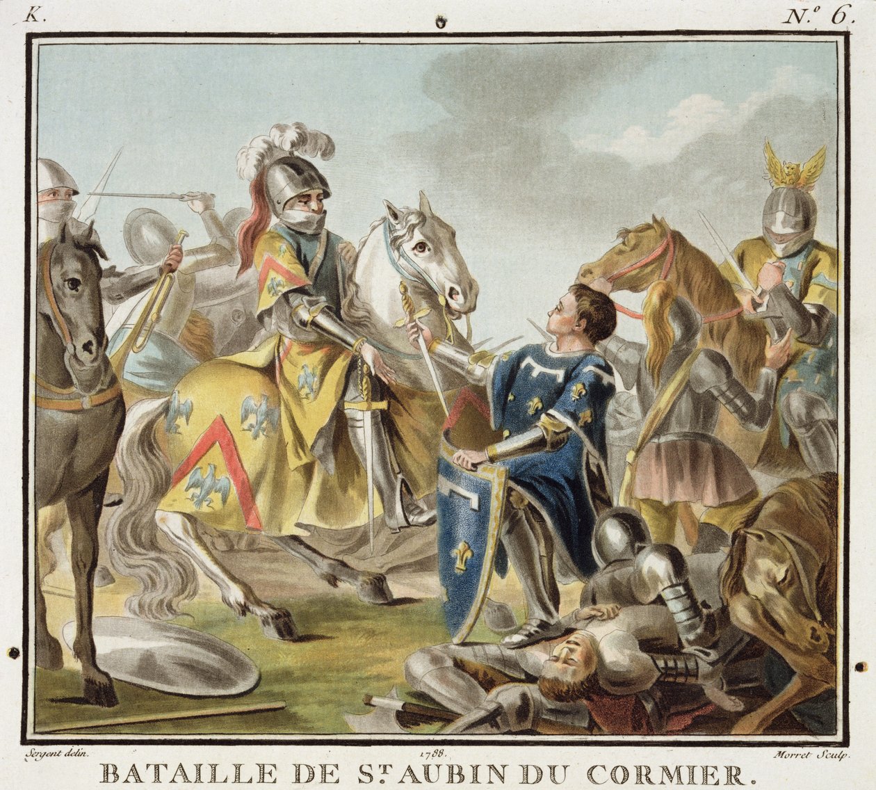 1488年St Aubin du Cormier战役，由Jean Baptiste Morret（1790-1820）1788年刻 作者 安托万·路易斯·弗朗索瓦·瑟金特·玛索
