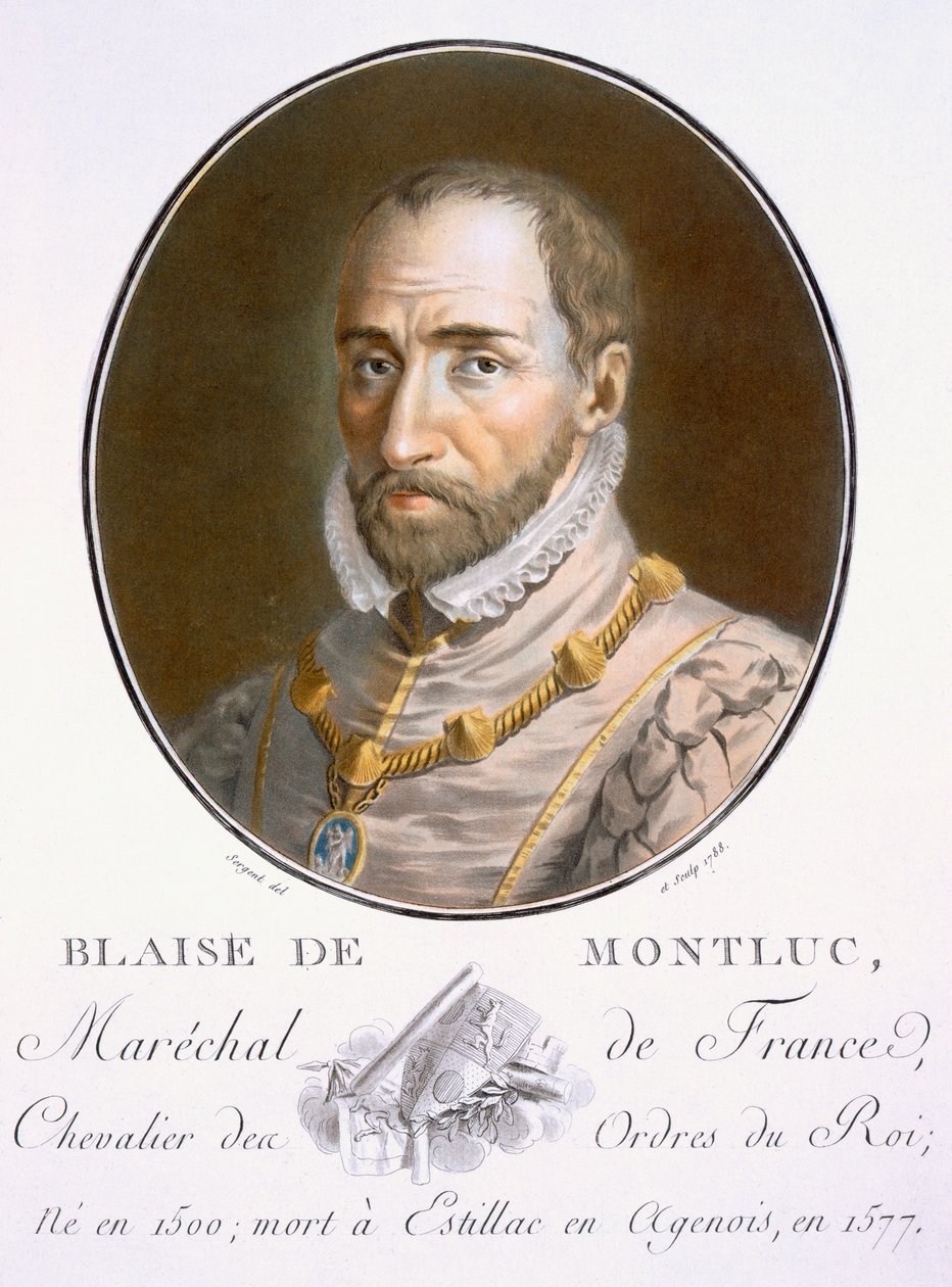 Blaise de Montluc，来自伟大的人物肖像，杰出的女性，以及法国的难忘主题，严肃和印刷的色彩，由Pierre Blin出版，1786-92，巴黎（彩色版画） 作者 安托万·路易斯·弗朗索瓦·瑟金特·玛索