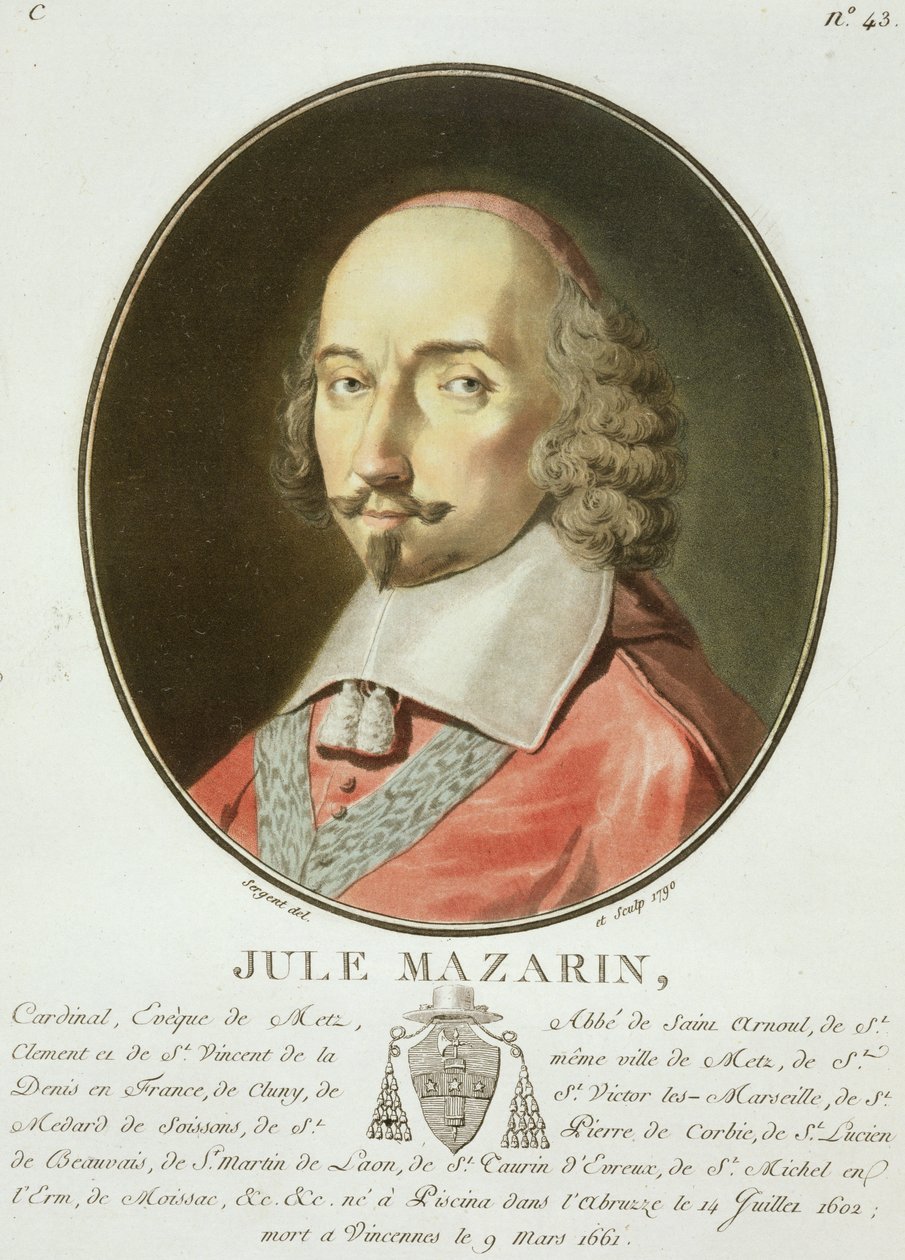 红衣主教Jules Mazarin（1602-61）来自“伟人，杰出女性和法国令人难忘的主题肖像”，出版于1787-92 作者 安托万·路易斯·弗朗索瓦·瑟金特·玛索