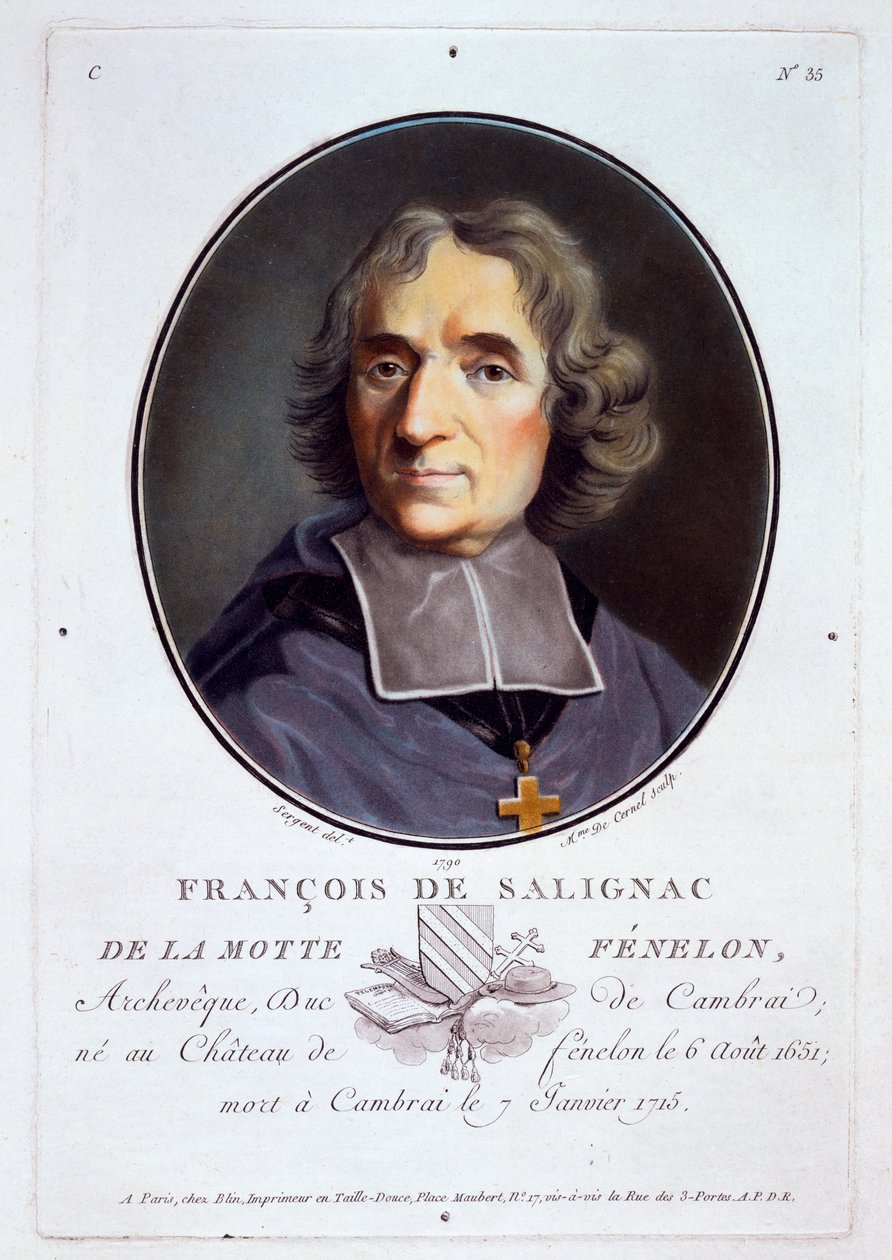 FrançoisFénelon，来自伟大的男人肖像，杰出的女性，以及法国的难忘主题，严肃和印刷的颜色，由Pierre Blin出版，1786-92，巴黎（彩色版画） 作者 安托万·路易斯·弗朗索瓦·瑟金特·玛索