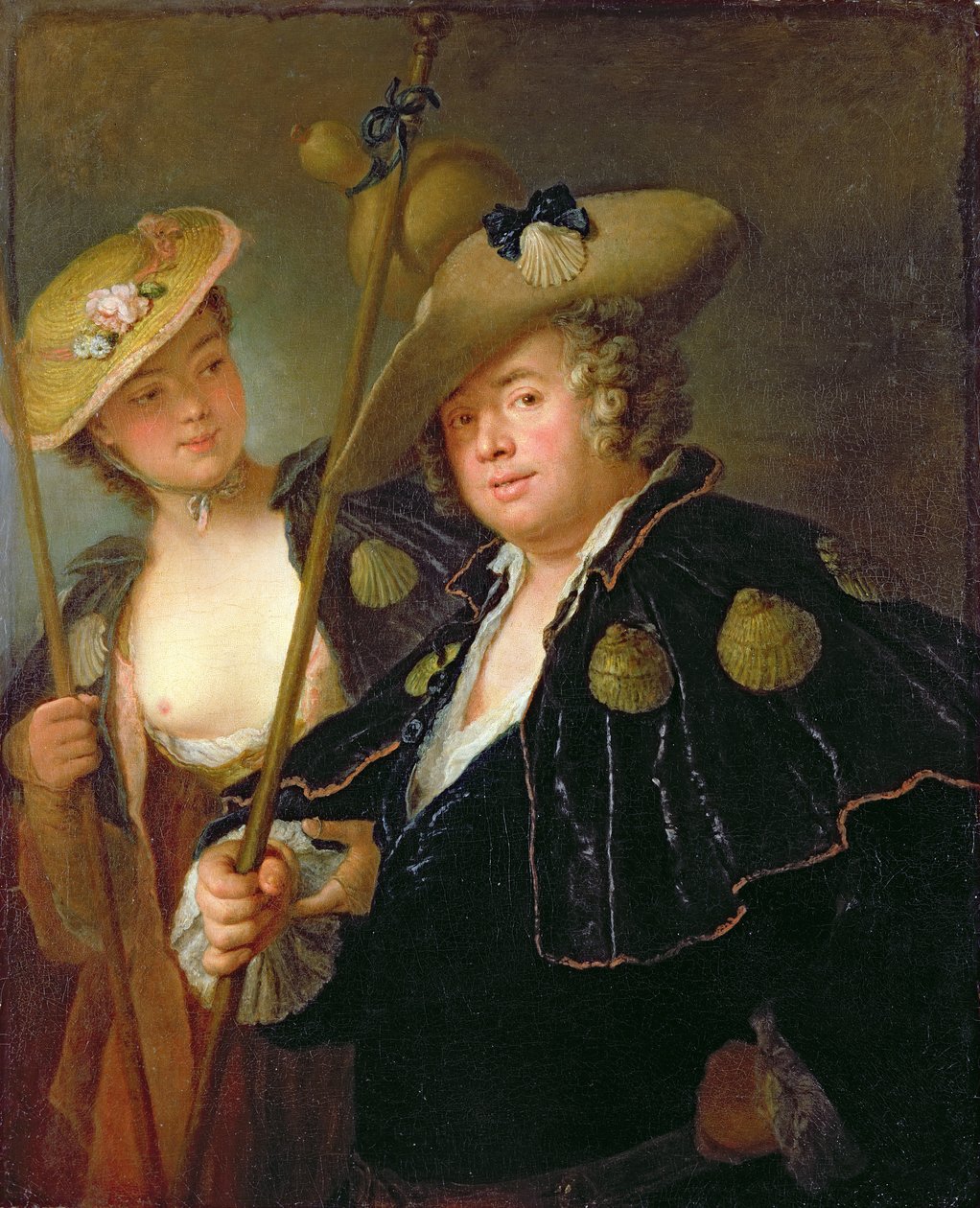 Gustav Adolf上帝的计数和他在朝圣者服饰中的Wangenheum的侄女Friederike，c.1750 作者 安托万·佩斯内