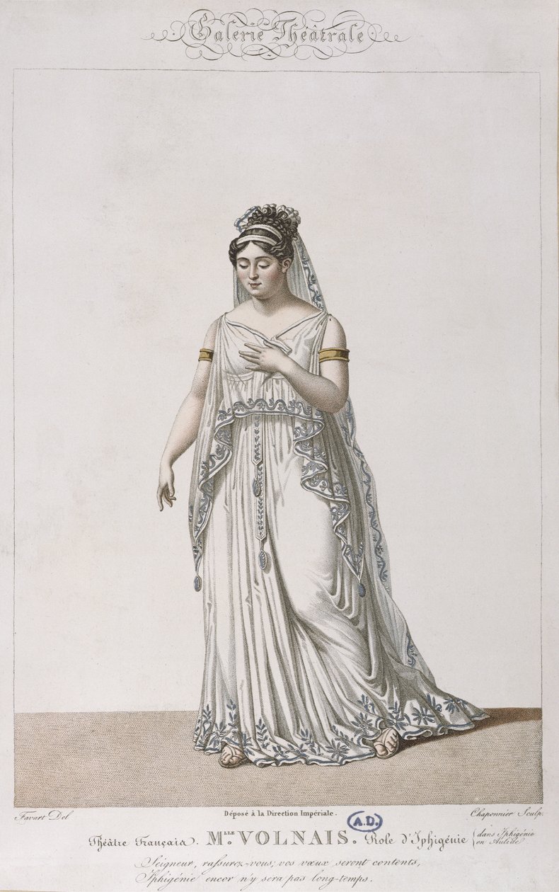 作为Iphigenia角色的Volnais女士的肖像，由Aphis的Iphigenia by Christoph von Gluck（1714-87）为画廊戏剧系列，c.1815 作者 安托万·皮埃尔·查尔斯·法瓦尔特