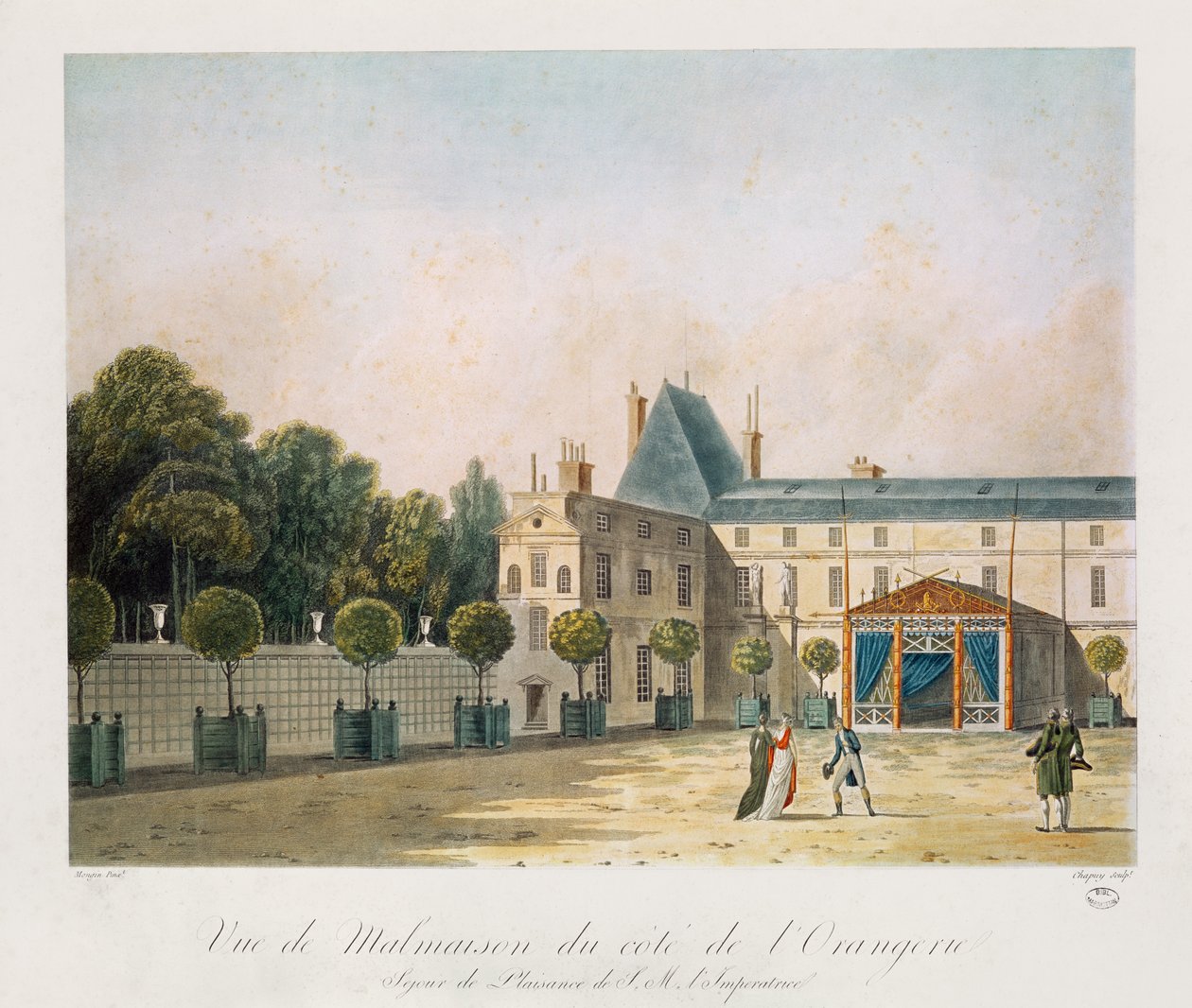 查看来自橘园的Malmaison，由Nicolas Chapuy雕刻，1810年代 作者 安东尼·皮埃尔·蒙金