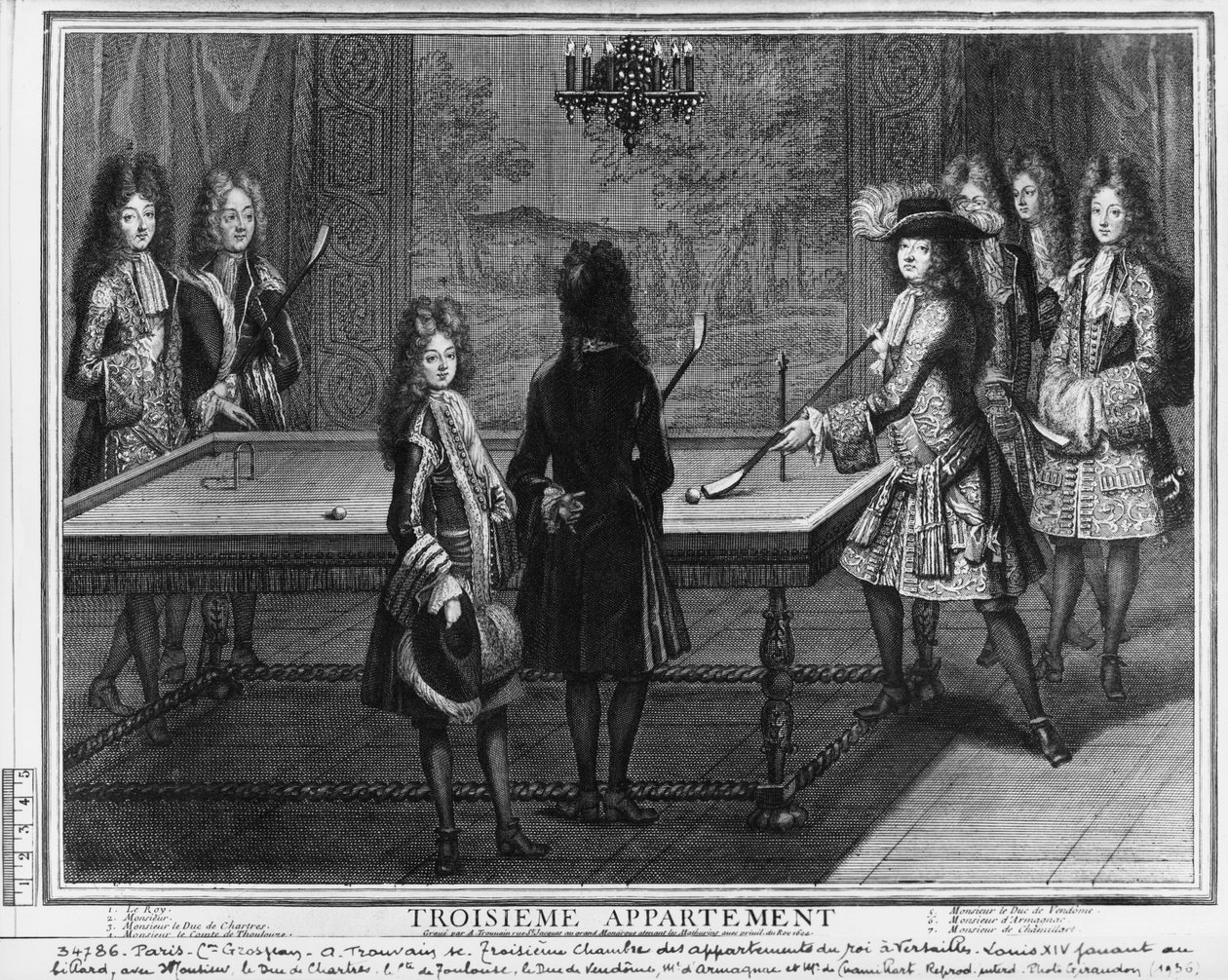 路易十四与他的兄弟Monsieur，他的侄子沙特沙伊尔，他的儿子，Comte de Toulouse以及其他亲戚和朝臣，de Vendome，Monsieur d&39;Armagnac和M一起打台球 作者 安托万·特鲁万