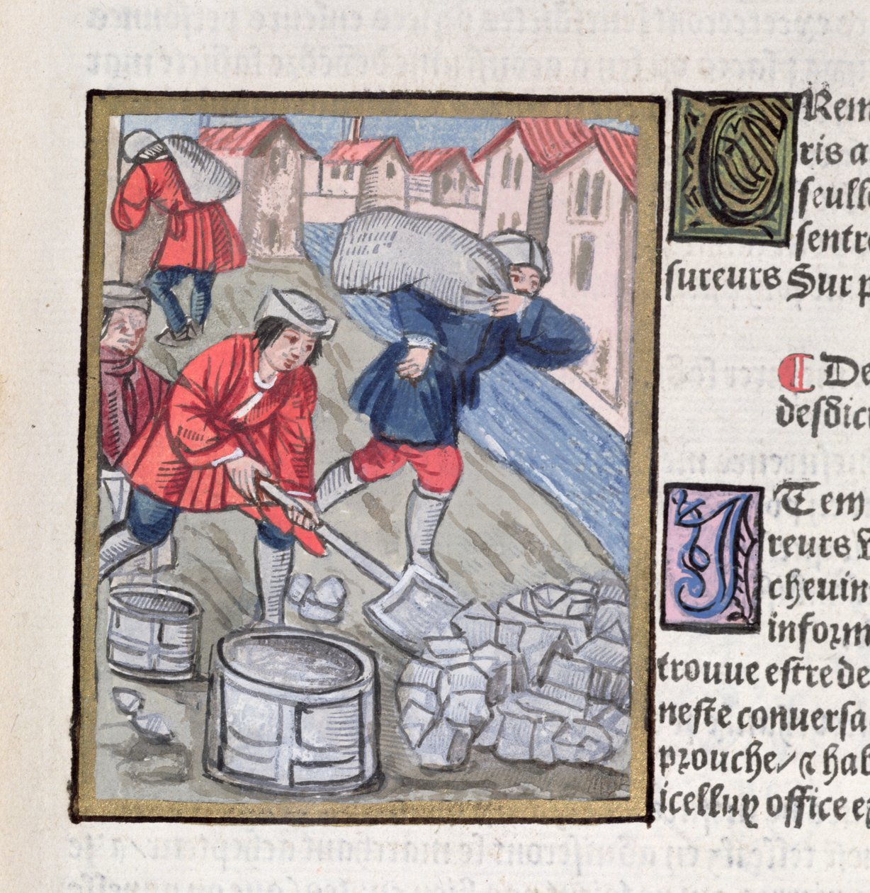 煤炭的测量和运输，来自“巴黎市商人预售管辖区的皇家命令”，1528年（纸上水粉和水粉） 作者 安托万·维拉德