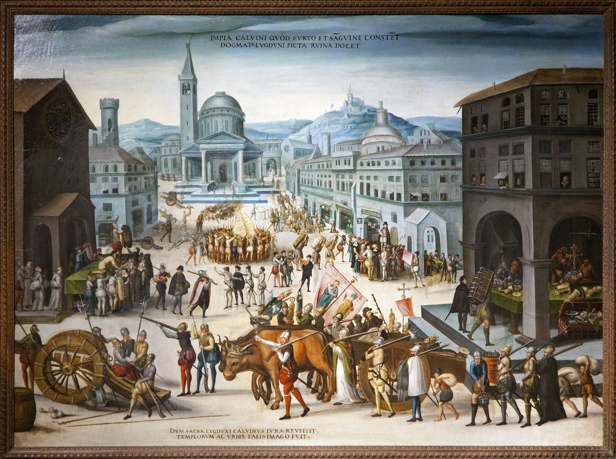1562 年加尔文主义者创建的里昂圣殿。新教反传统行为反对天主教会的宗教形象崇拜。 第一次宗教战争期间，阿德雷男爵领导的改革占领了市政厅和里昂市的重要中心 作者 Antoine (school of) Caron