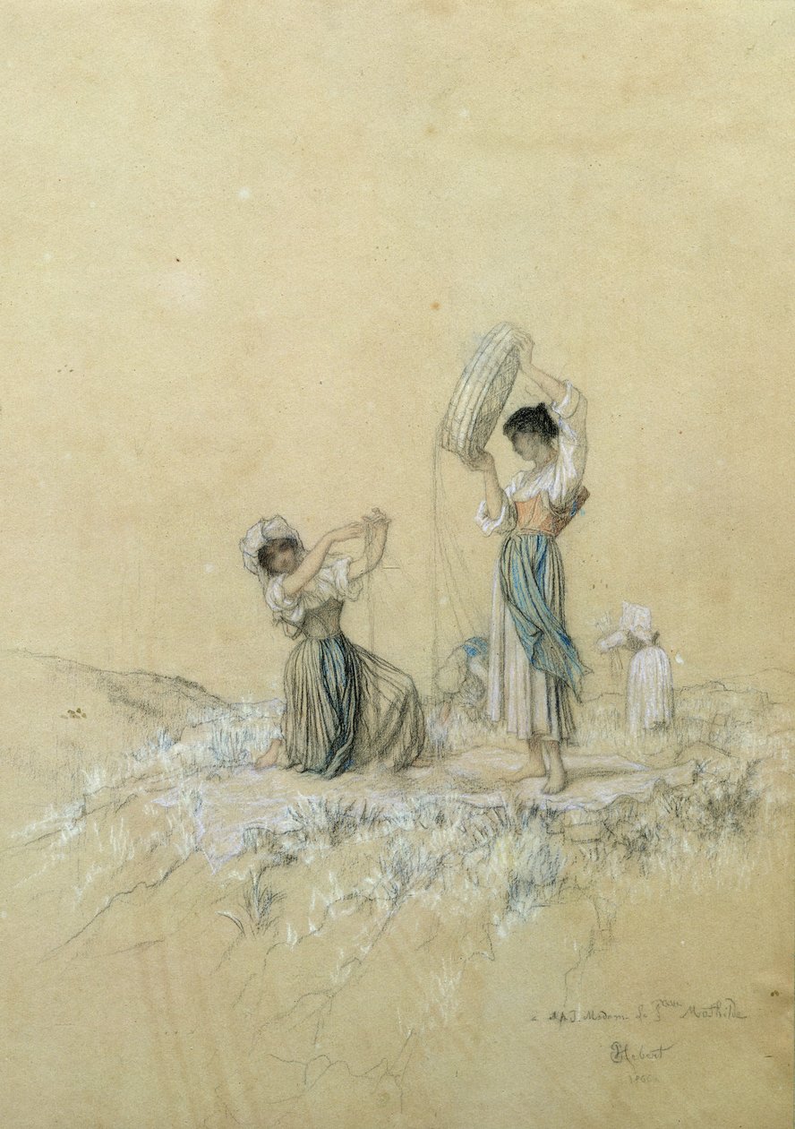 Winnowers，1866年（铅笔和蜡笔在纸上） 作者 安东尼·奥古斯特·欧内斯特·赫伯特或赫伯特