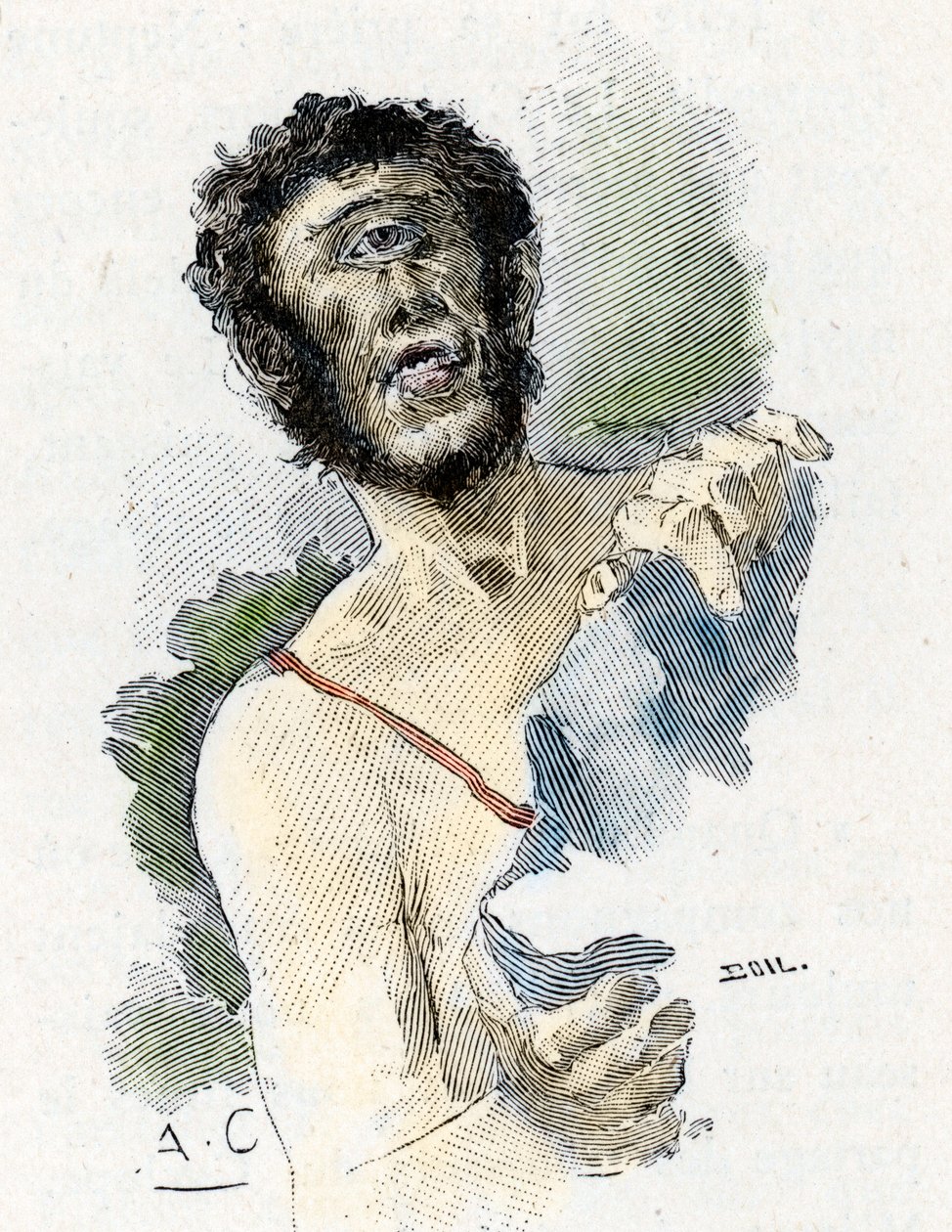 霍梅尔的奥德赛"独眼巨人波吕斐摩斯》（Polyphemus, the Cyclops）插图，安托万-卡尔贝（1860-1944 年）为希腊诗人霍梅尔的作品《奥德赛》（荷马的《奥德赛》）绘制，1897 年 私人收藏 作者 安托万·卡尔贝