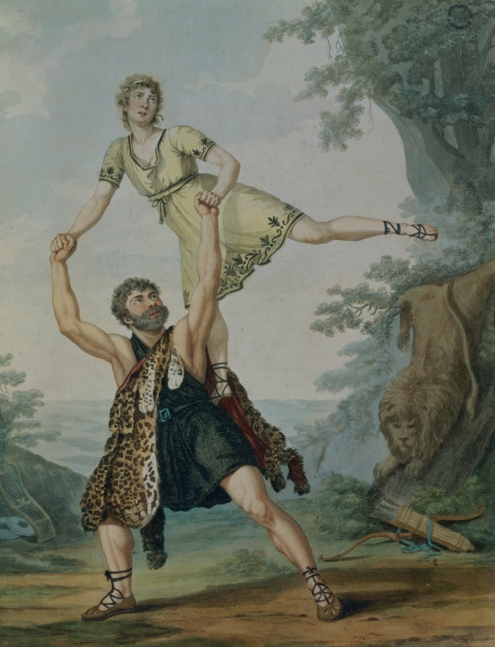 Andre Jean-Jacques Deshayes和James Harvey d&39;Egville在Ballet-Pantomime&39;Hercules and Deianeira&39;，酒吧。 1804 作者 安托万·卡登
