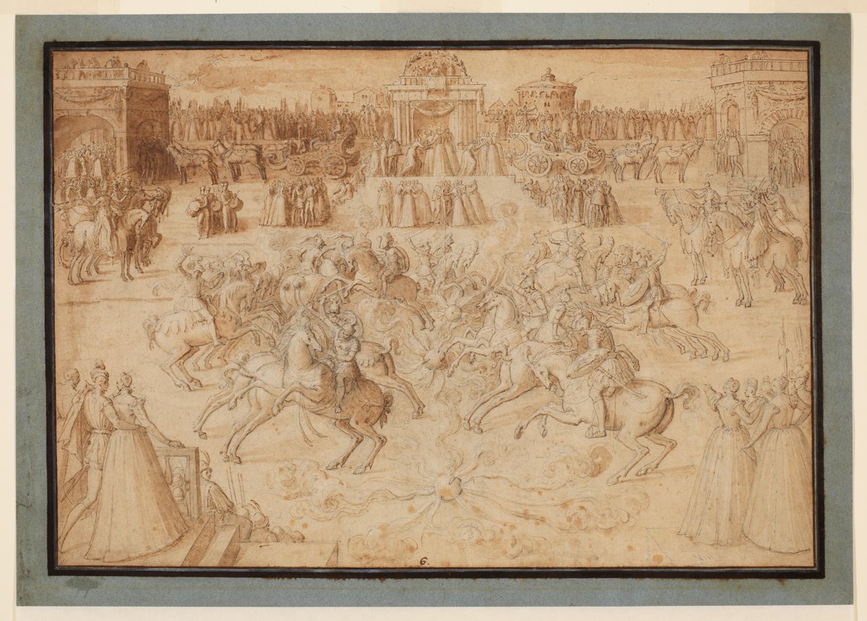 1575-c.1580年，骑马者在焰火中奔跑的马术游戏 作者 安托万·卡隆
