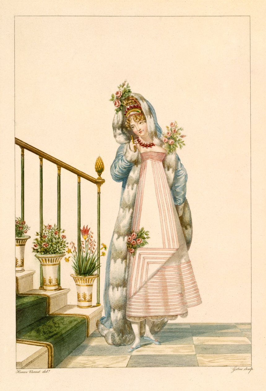 带有貂角披肩的Ballgown，插图来自&39;Incredible and Wonderful&39;，1801 作者 安东尼·查尔斯·贺拉斯·韦尔内