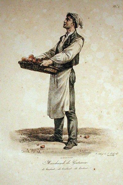 蛋糕卖家，来自The Cries of Paris系列的第1号，由Francois Seraphin Delpech（1778-1825）雕刻 作者 安东尼·查尔斯·贺拉斯·韦尔内