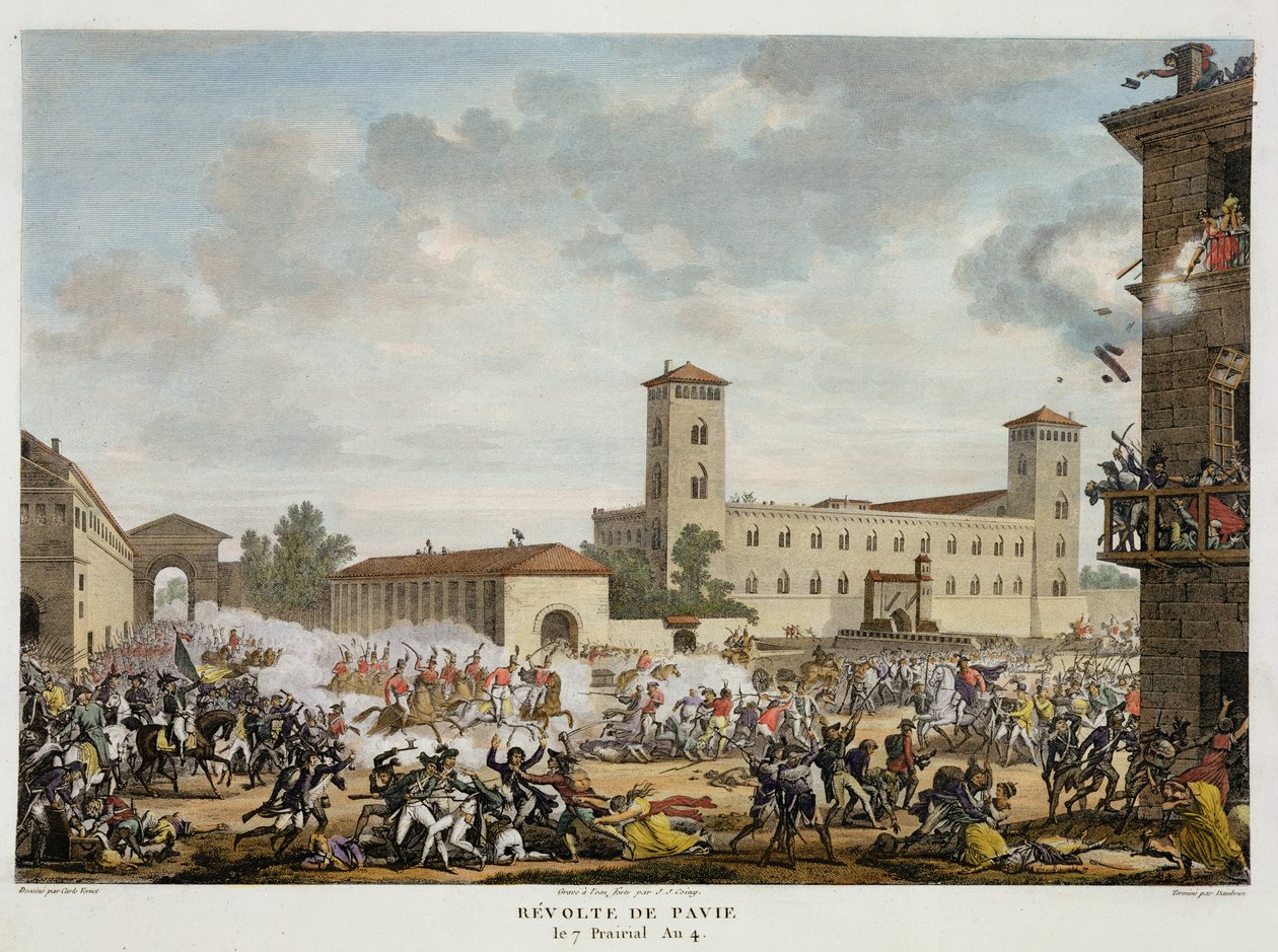 帕维亚的起义，7 Prairial，4年级（1796年5月）由Jacques Joseph Coiny（1761-1809）（aquatint）刻 作者 安东尼·查尔斯·贺拉斯·韦尔内