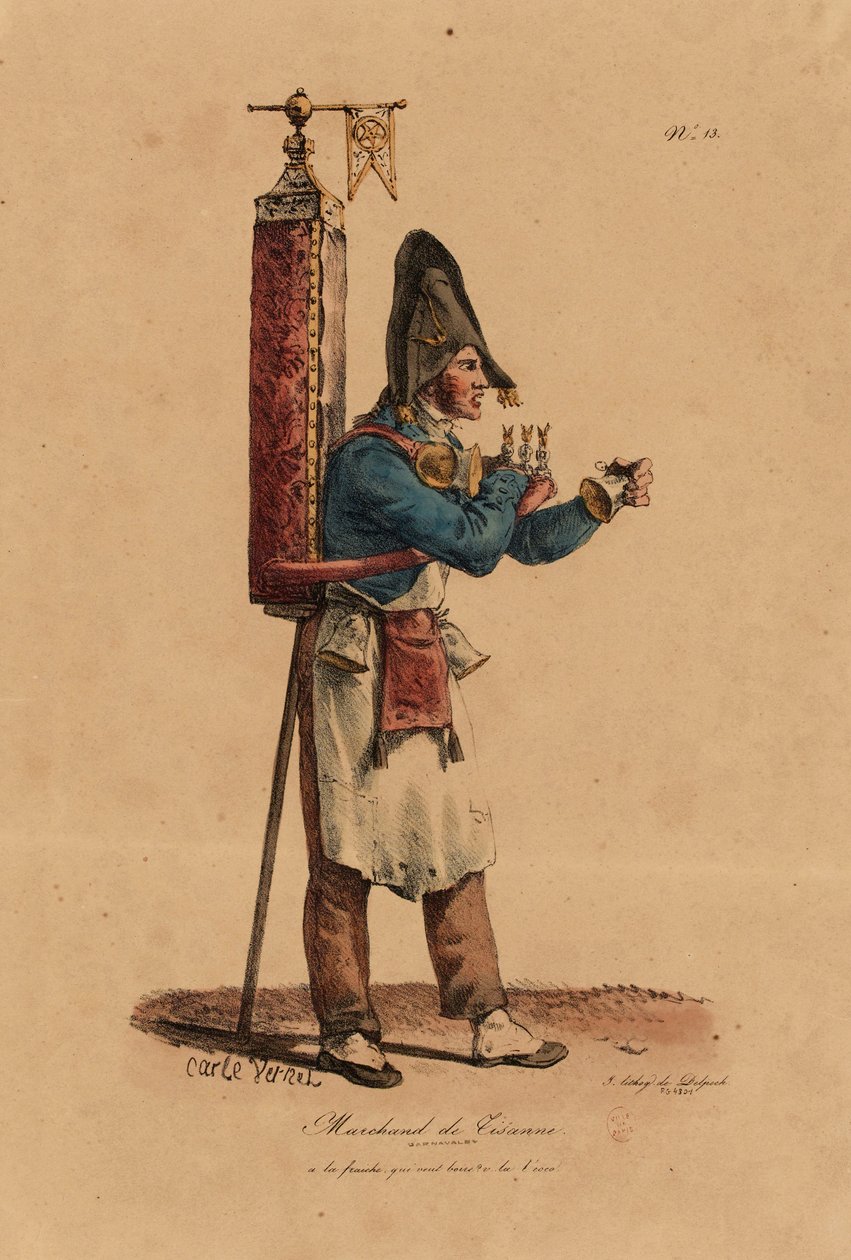Tisane卖家，来自The Cries of Paris系列的13号，由Francois Seraphin Delpech（1778-1825）刻 作者 安东尼·查尔斯·贺拉斯·韦尔内