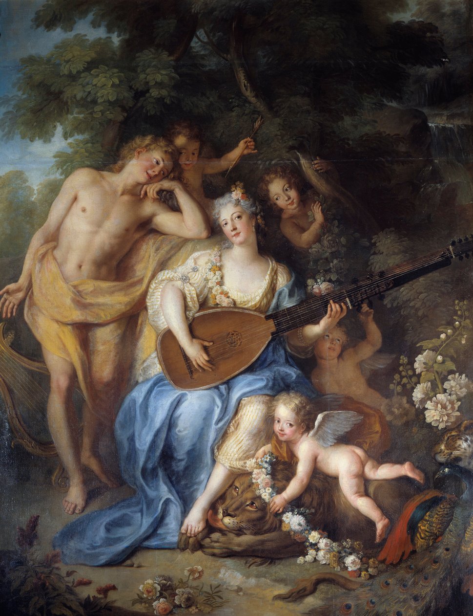 “维拉尔公爵夫人的肖像”的细节”nee Angelique de Varangeville（1683 -？）。 Antoine Coypel (1661-1722) 的绘画 作者 安托万·科佩尔