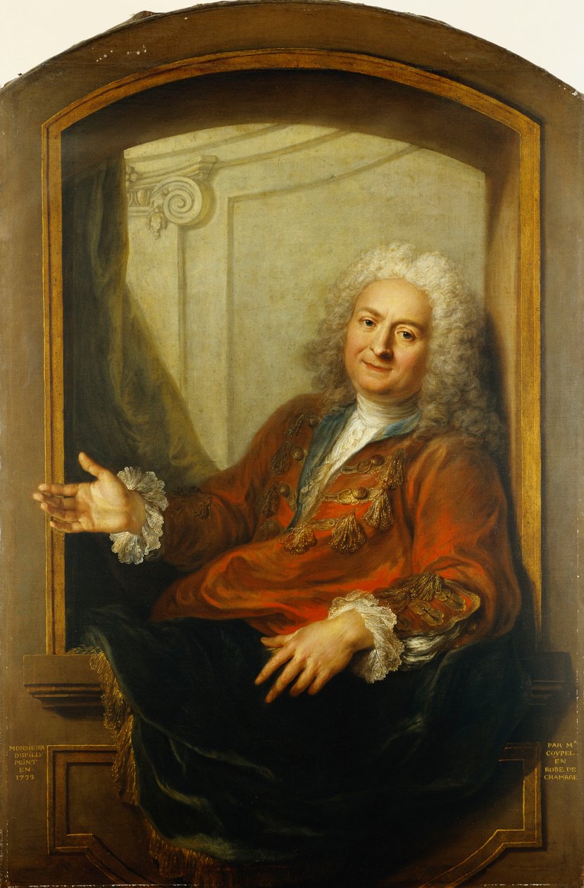 杜比勒先生肖像，中体，坐在长袍上，坐在窗边，1733年 作者 安托万·科佩尔