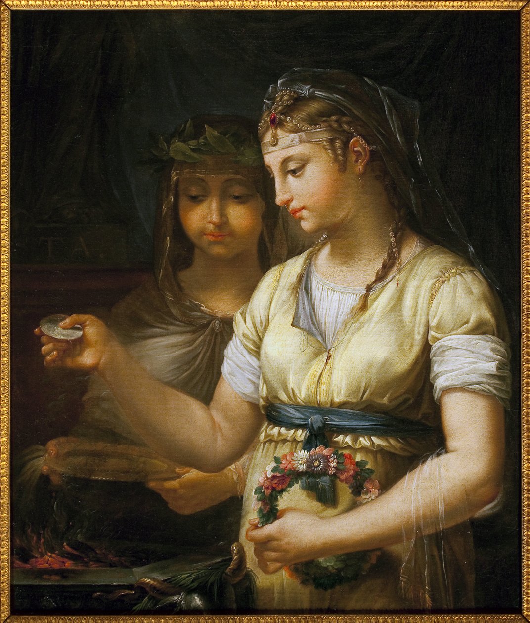 两个准备献祭的女祭司。 Antoine Francois (Antoine-Francois) Callet (1741-1823) 油画，油画 作者 安托万·弗朗索瓦·安妮