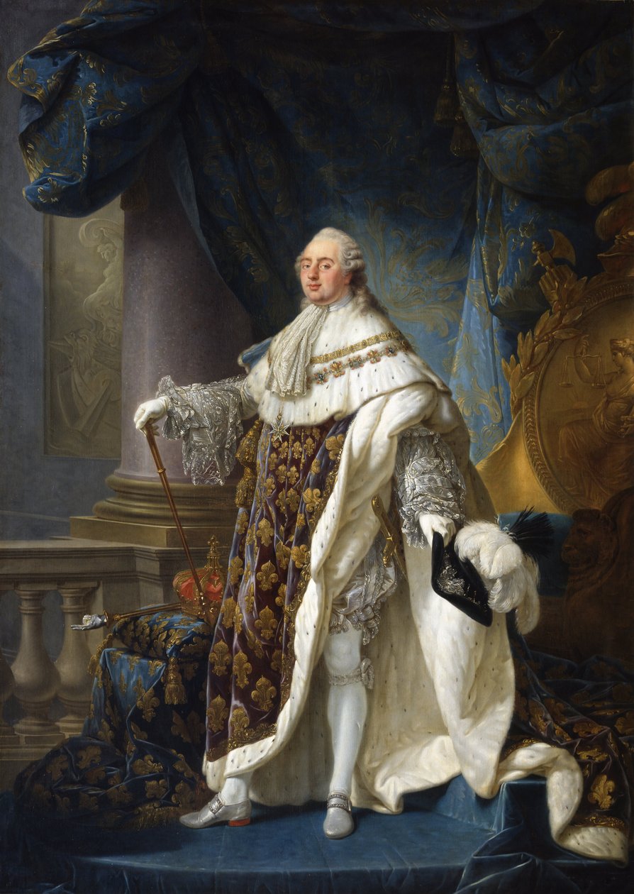 法文：Louis XVI, roi de France et de Navarre, revêtu du grand costume royal en 1779 年，法国和纳瓦拉国王路易十六，1779 年身着王室盛装 作者 安托万·弗朗索瓦·安妮