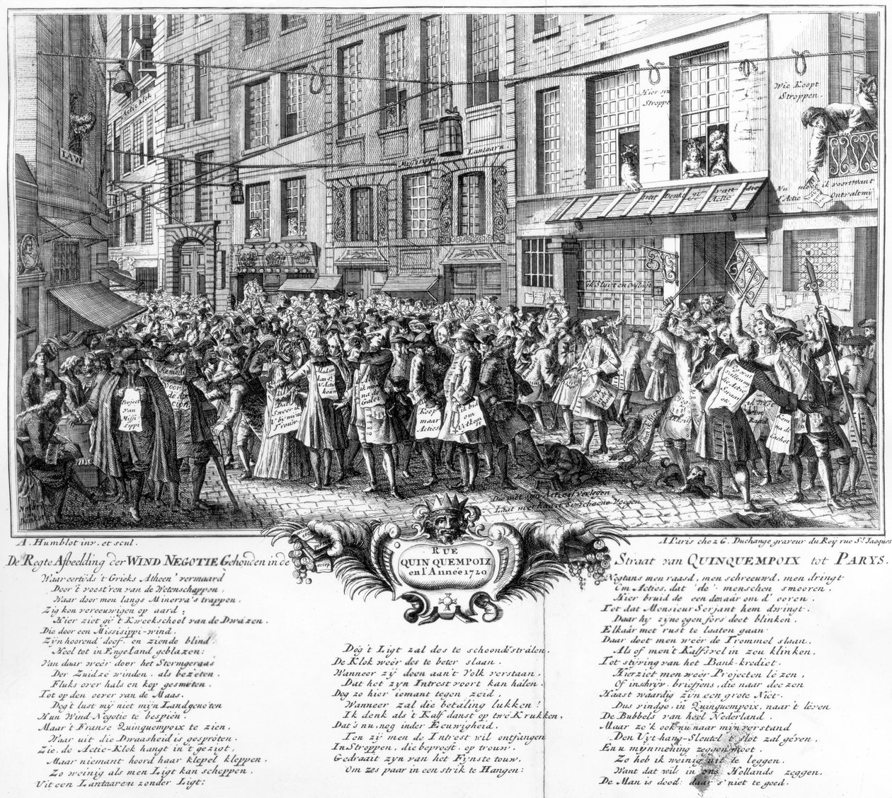 投资者在1720年巴黎Rue Quincampoix的Banque Royale总部门前 作者 Antoine Humblot