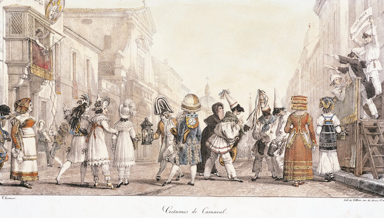 狂欢节的服装，安托万-让-巴蒂斯特-托马斯（1791-1833），水彩画。意大利 作者 安托万·让·巴蒂斯特·托马斯