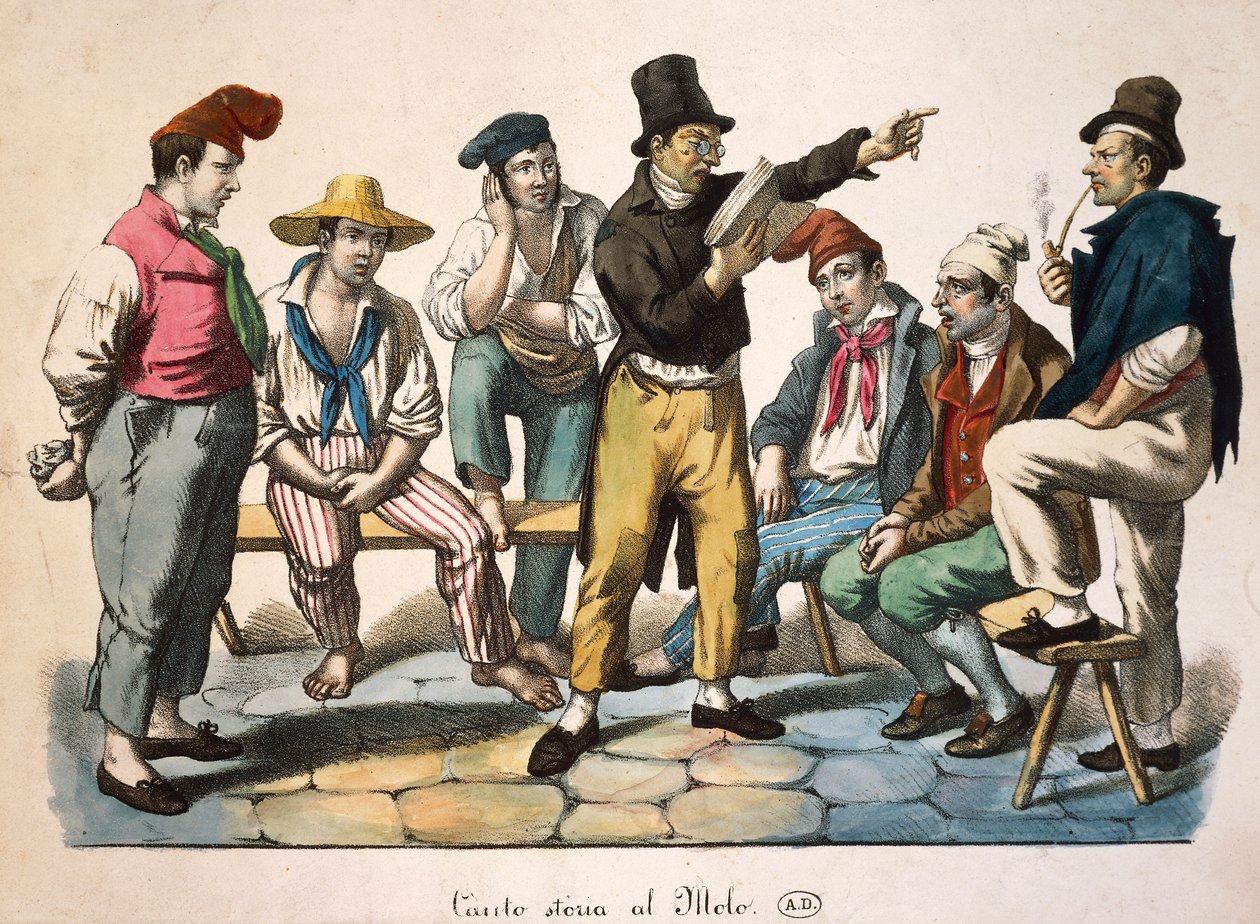 码头上的说书人，安托万-让-巴蒂斯特-托马斯（1791-1834），印刷品，法国 作者 安托万·让·巴蒂斯特·托马斯
