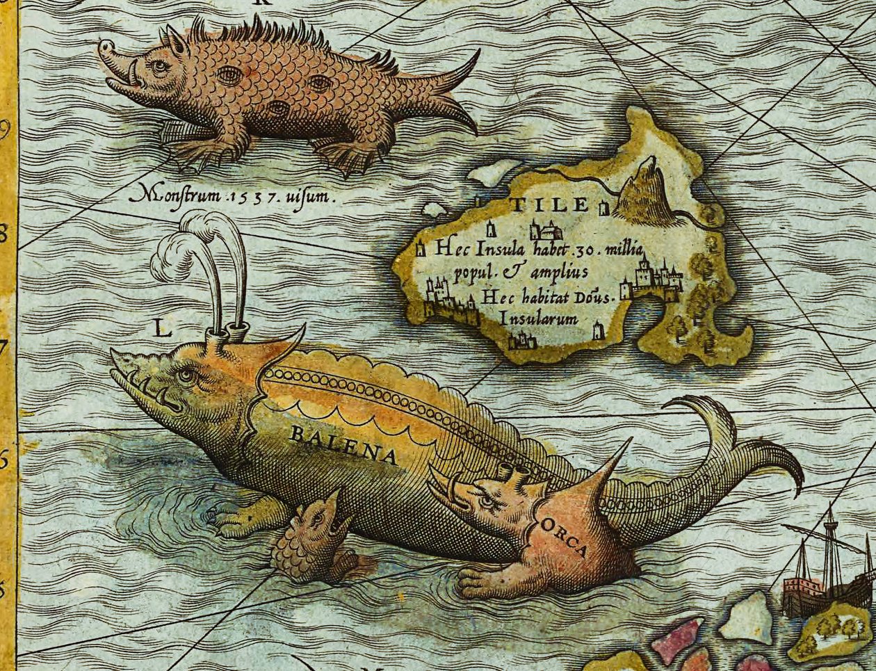 奥劳斯·马格努斯（Olaus Magnus，1490-1557 年）绘制的海洋地图（Carta marina）细节 作者 安托万·拉弗里里