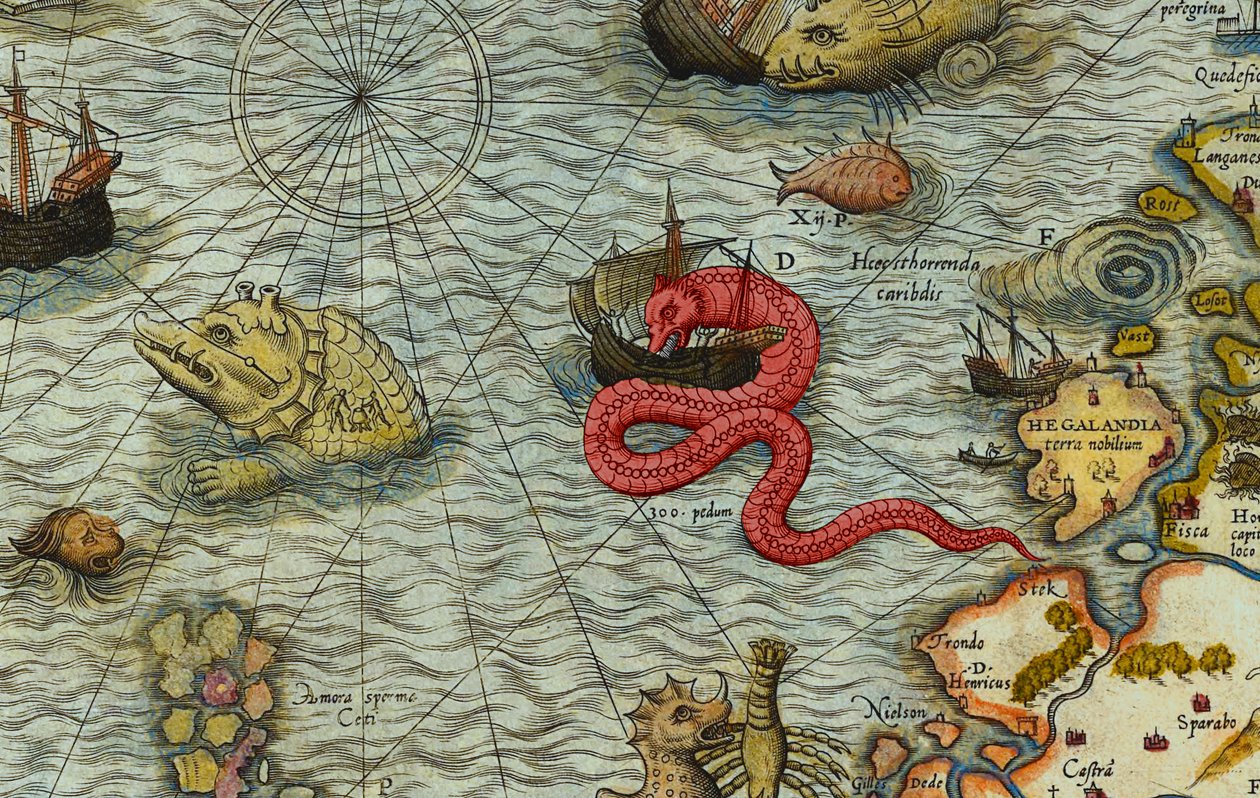奥劳斯·马格努斯（Olaus Magnus，1490-1557 年）绘制的海洋地图（Carta marina）细节 作者 安托万·拉弗里里