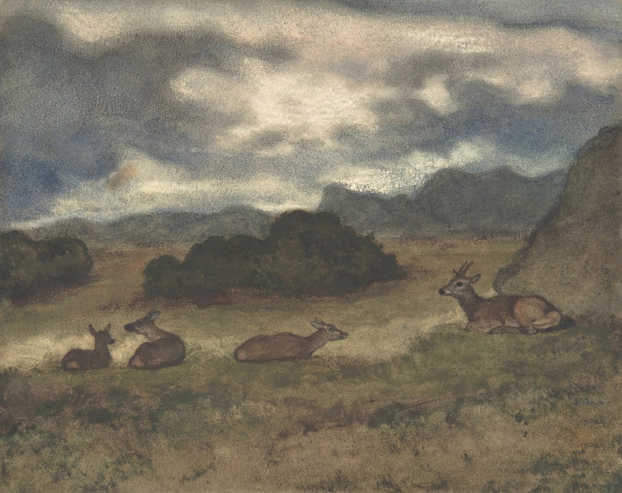 景观中的鹿，1810-75。 作者 安托万·路易斯·巴里