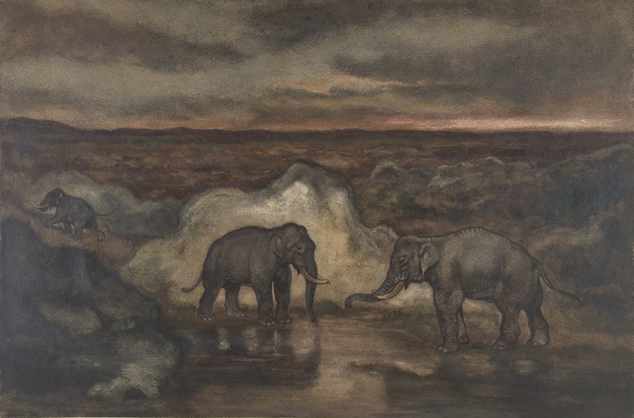 水池边的大象，1810-1975。 作者 安托万·路易斯·巴里