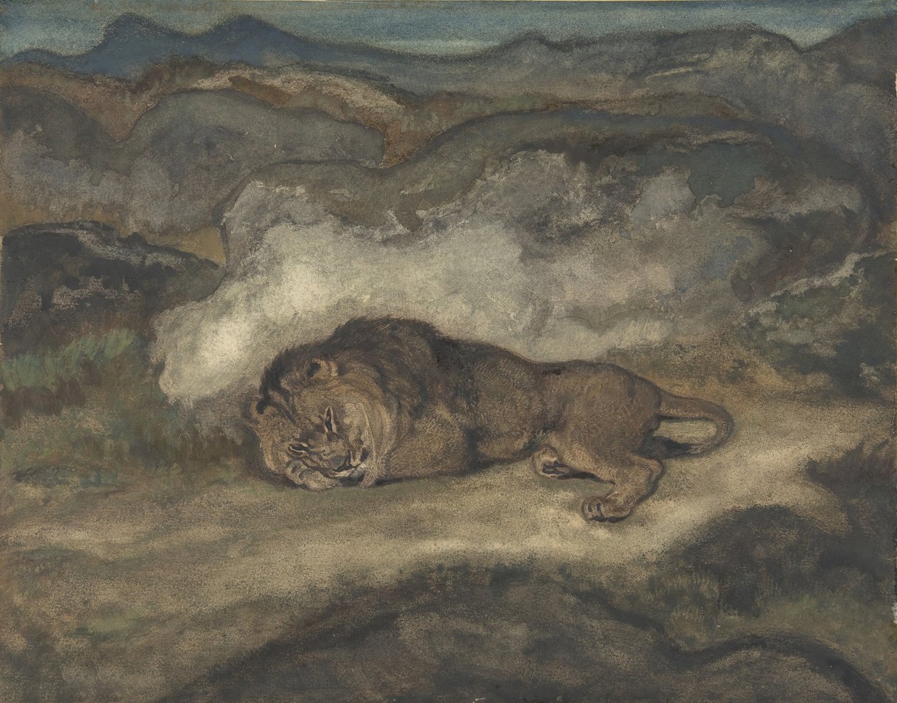 狮子睡觉，1810-75。 作者 安托万·路易斯·巴里