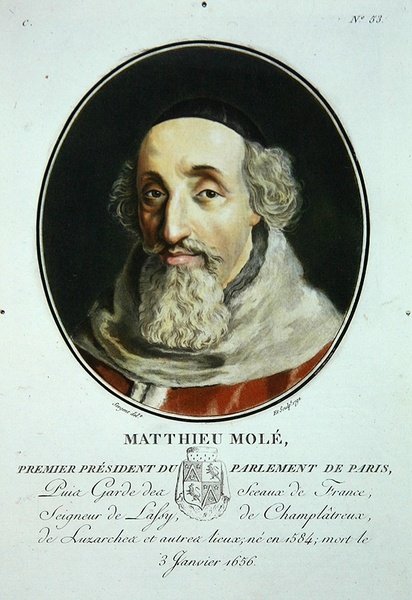 Matthieu Mole，摘自 "Portraits des Grands Hommes, femmes illustres, et sujets memorables de France, grave et imprimes en couleurs"，由Pierre Blin出版。 作者 Antoine Louis Francois (after) Sergent-Marceau