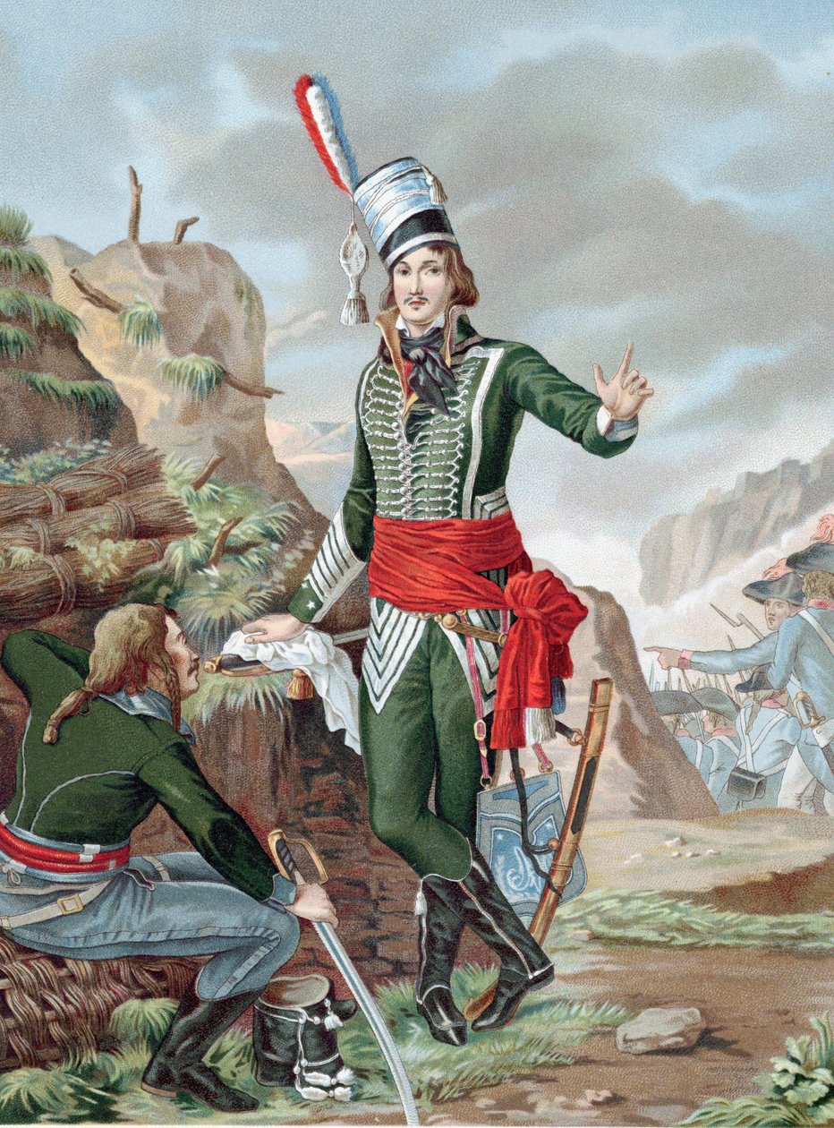 Francois Severin Marceau-Desgraviers（1769-1896 年）法国革命战士：旺地共和军：曾在弗勒鲁斯、美因茨、曼海姆和科布伦茨作战。在阿尔滕基兴身负重伤。根据绘画绘制的彩色石版画。 作者 安托万·路易·弗朗索瓦（继）马索中士