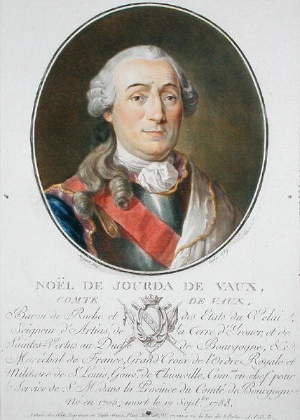Noel de Jourda de Vaux (1705-88) 1789年，摘自《法国伟大的男人、杰出的女人和值得纪念的事物的肖像》，1787-92年出版（彩色平印）。 作者 安托万·路易斯·弗朗索瓦·瑟金特·玛索