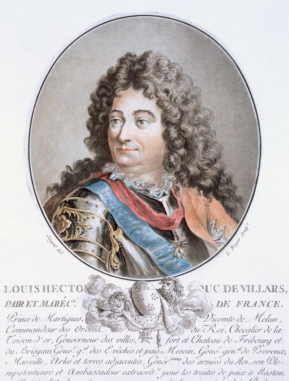 Claude Louis Hector de Villars，来自“伟大的男人，杰出女性的肖像，以及法国令人难忘的主题，严肃而印刷的色彩”，由巴黎1786-92号的Pierre Blin出版（颜色在 作者 安托万·路易斯·弗朗索瓦·瑟金特·玛索