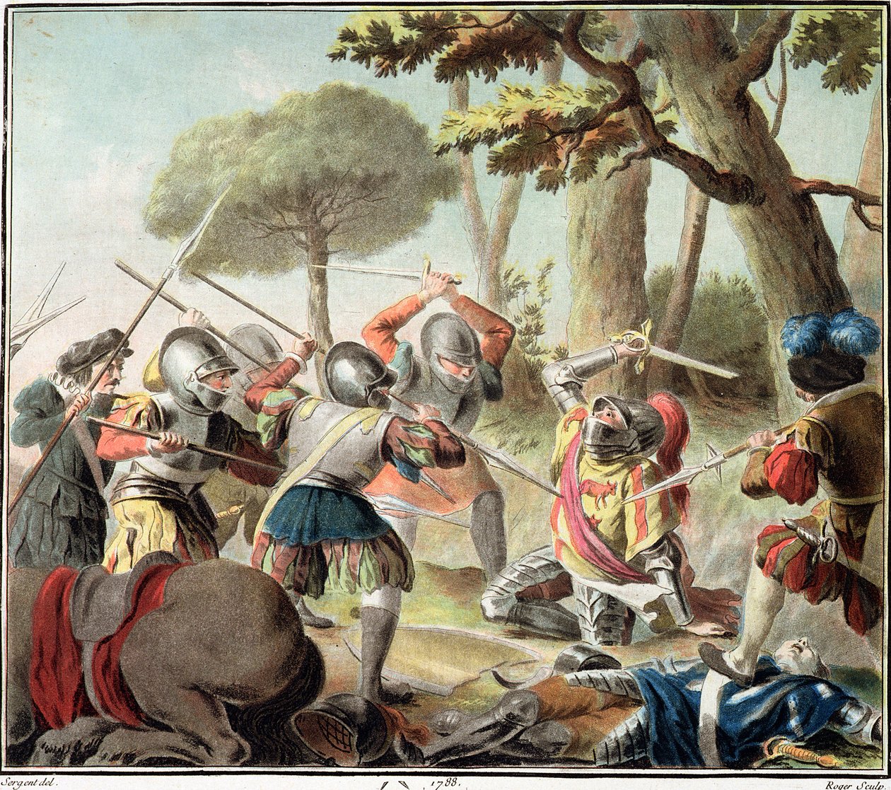 Gaston de Foix（1488-1512）在拉文纳战役中肆虐，由罗杰雕刻，1788年 作者 安托万·路易斯·弗朗索瓦·瑟金特·玛索