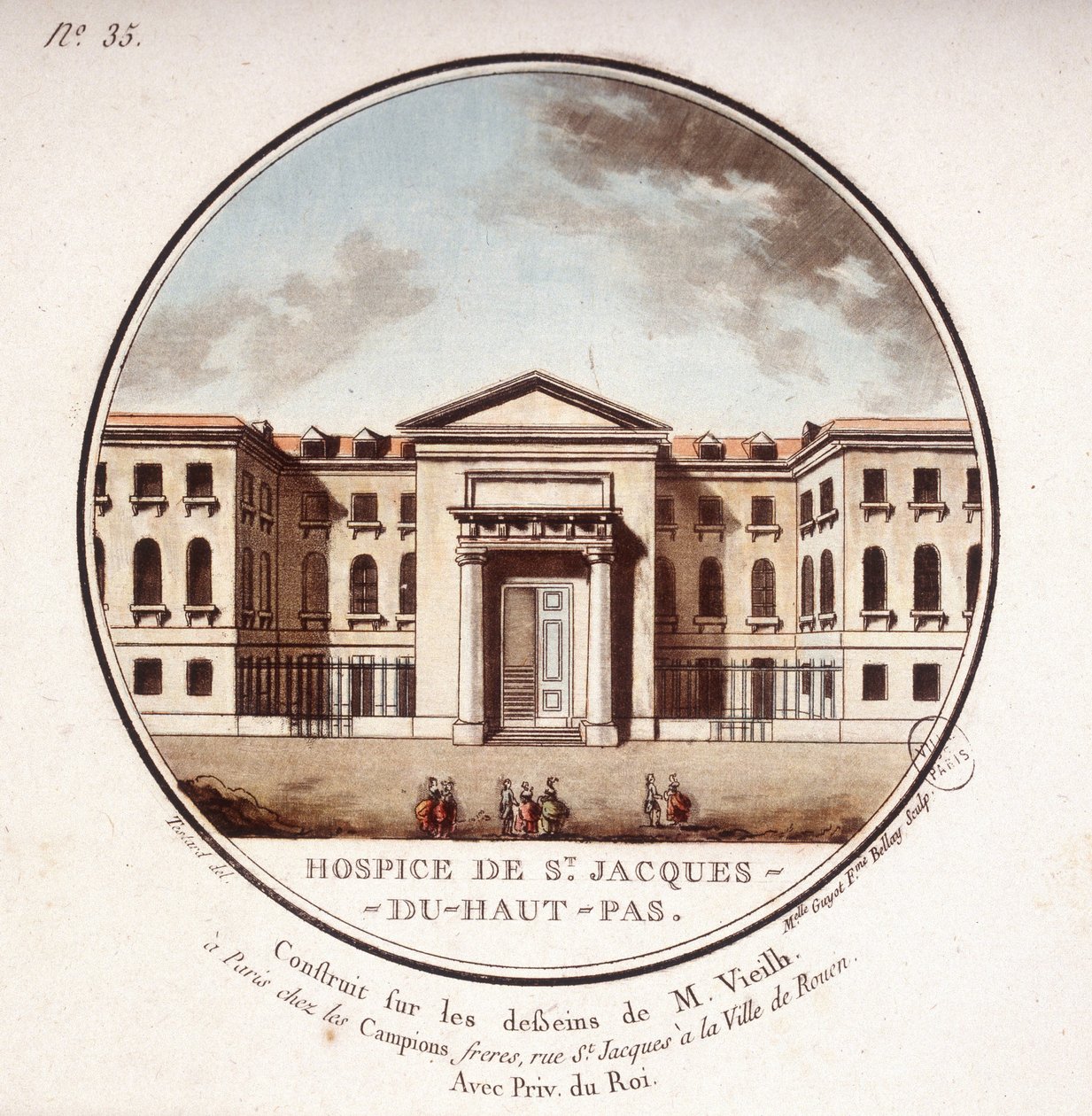 Hospice de Saint Jacques Du Haut Pas 根据 Vieilb 的图纸建造，现为巴黎科钦医院。 中士在巴黎主要建筑的美丽景色中 作者 安托万·路易斯·弗朗索瓦·瑟金特·玛索