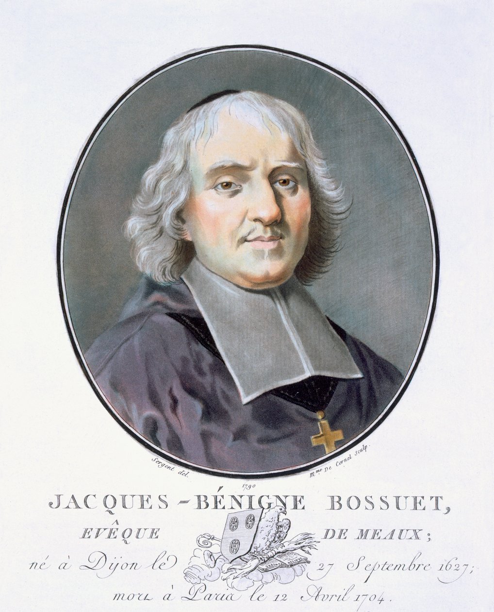 Jacques = Benigne Bossuet，来自伟大的男人，杰出女性的肖像，以及法国令人难忘的主题，严肃而印刷的颜色，由巴黎的皮埃尔布林，1786-92出版（彩色版画） 作者 安托万·路易斯·弗朗索瓦·瑟金特·玛索