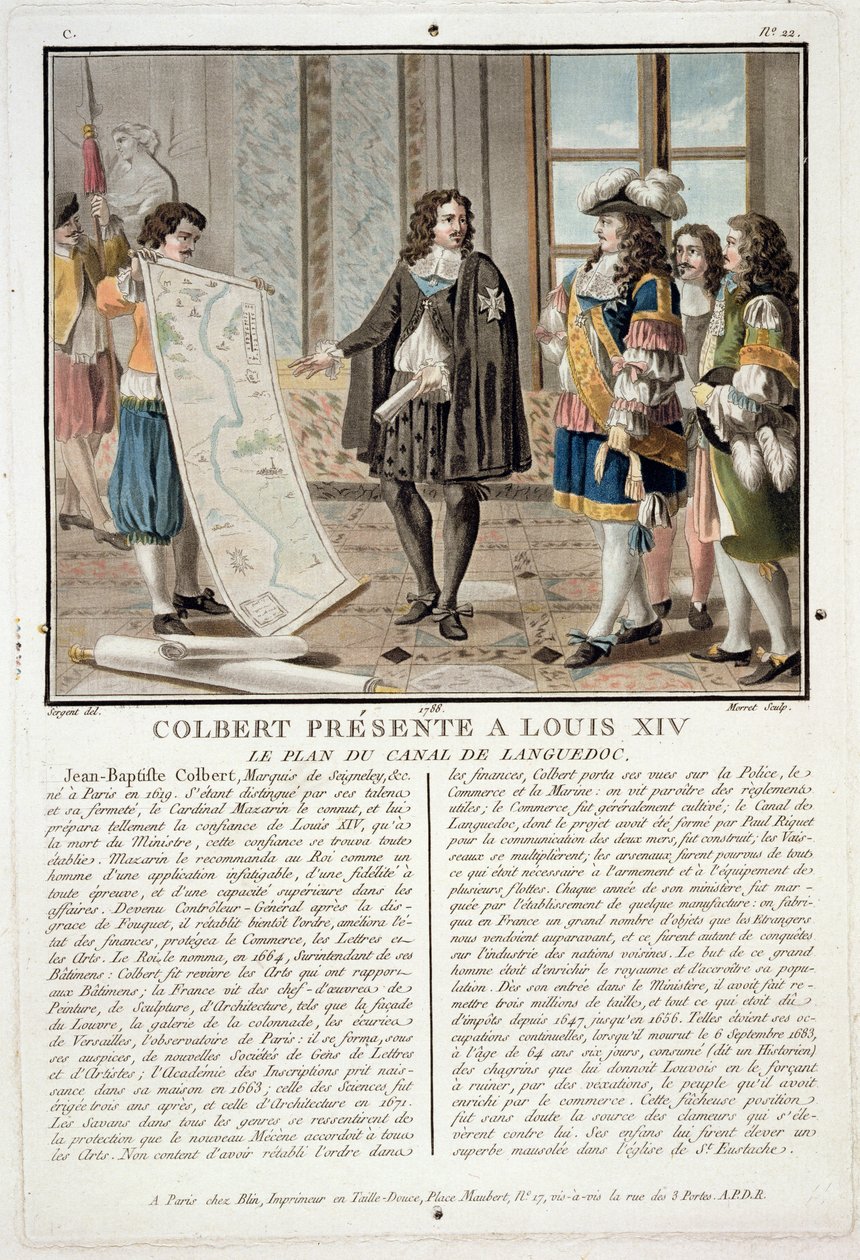 让·巴蒂斯特·科尔伯特（Jean Baptiste Colbert，1619-83）向路易十四展示了朗格多克运河地图，由Jean Baptiste Morret（1790-1820）拍摄，1788年 作者 安托万·路易斯·弗朗索瓦·瑟金特·玛索